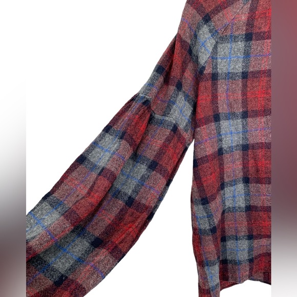 Zara Plaid Wool Long Sleeve V-Neck Top Size XS - Picture 4 of 8